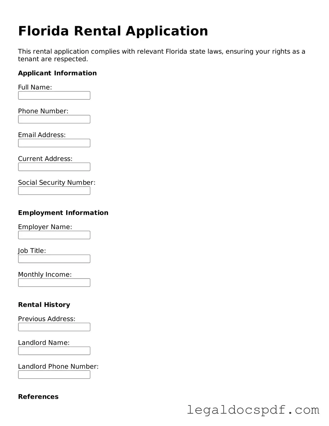 Legal Florida Rental Application Form