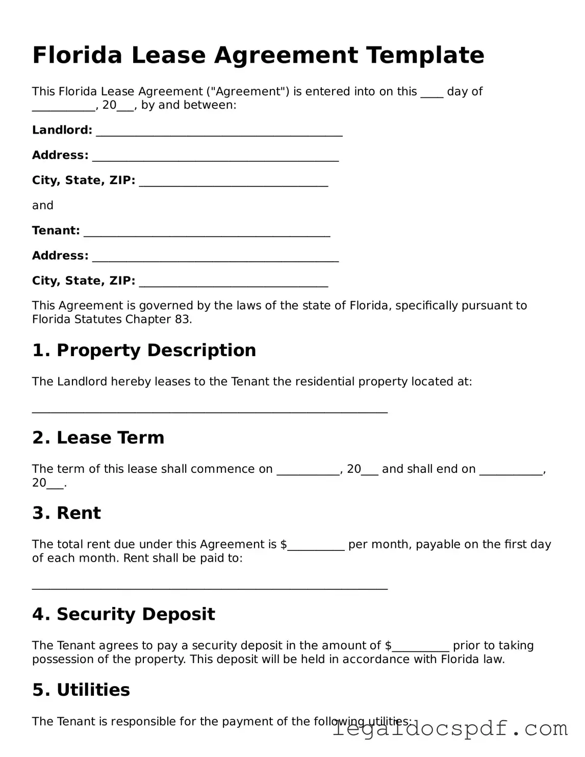 Legal Florida Lease Agreement Form