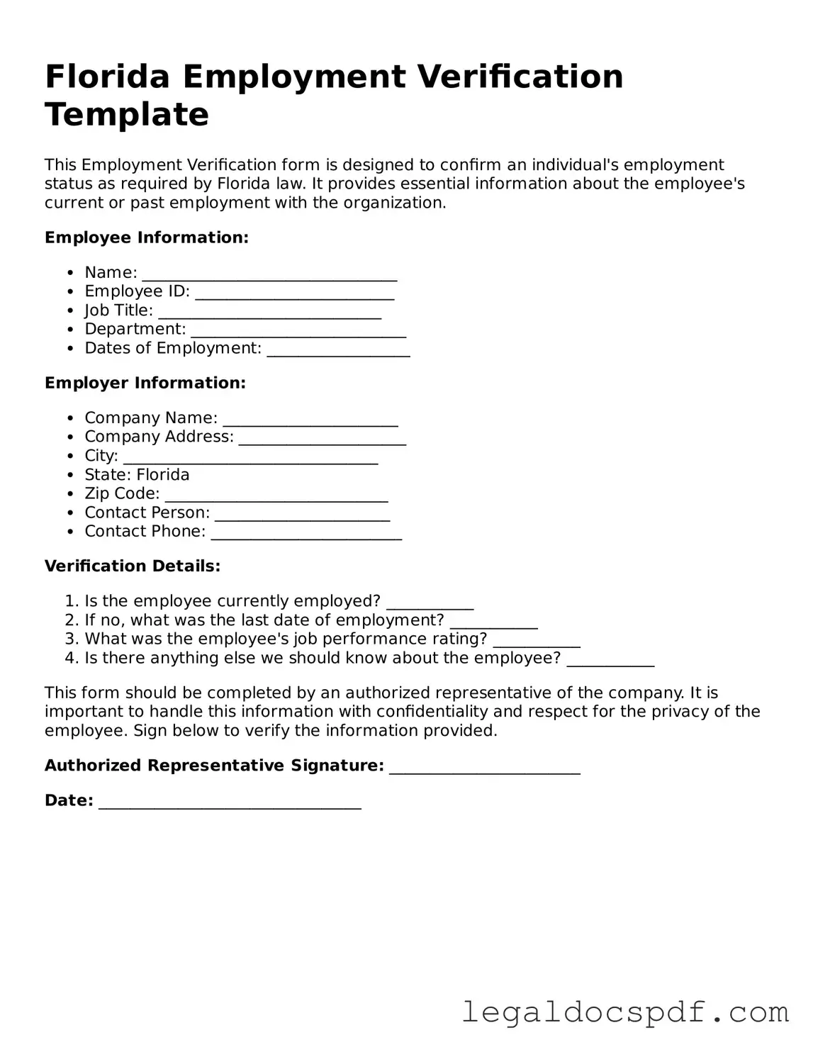 Legal Florida Employment Verification Form