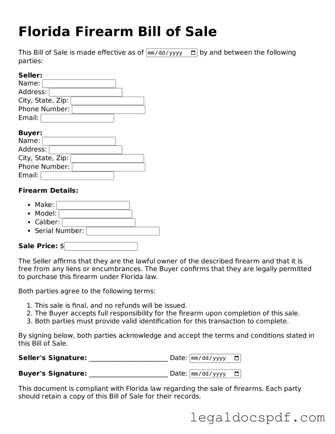 Legal Florida Firearm Bill of Sale Form
