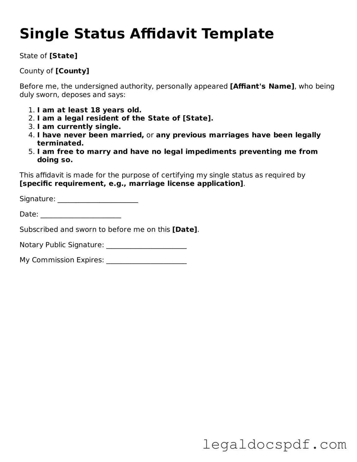 Valid Single Status Affidavit Template