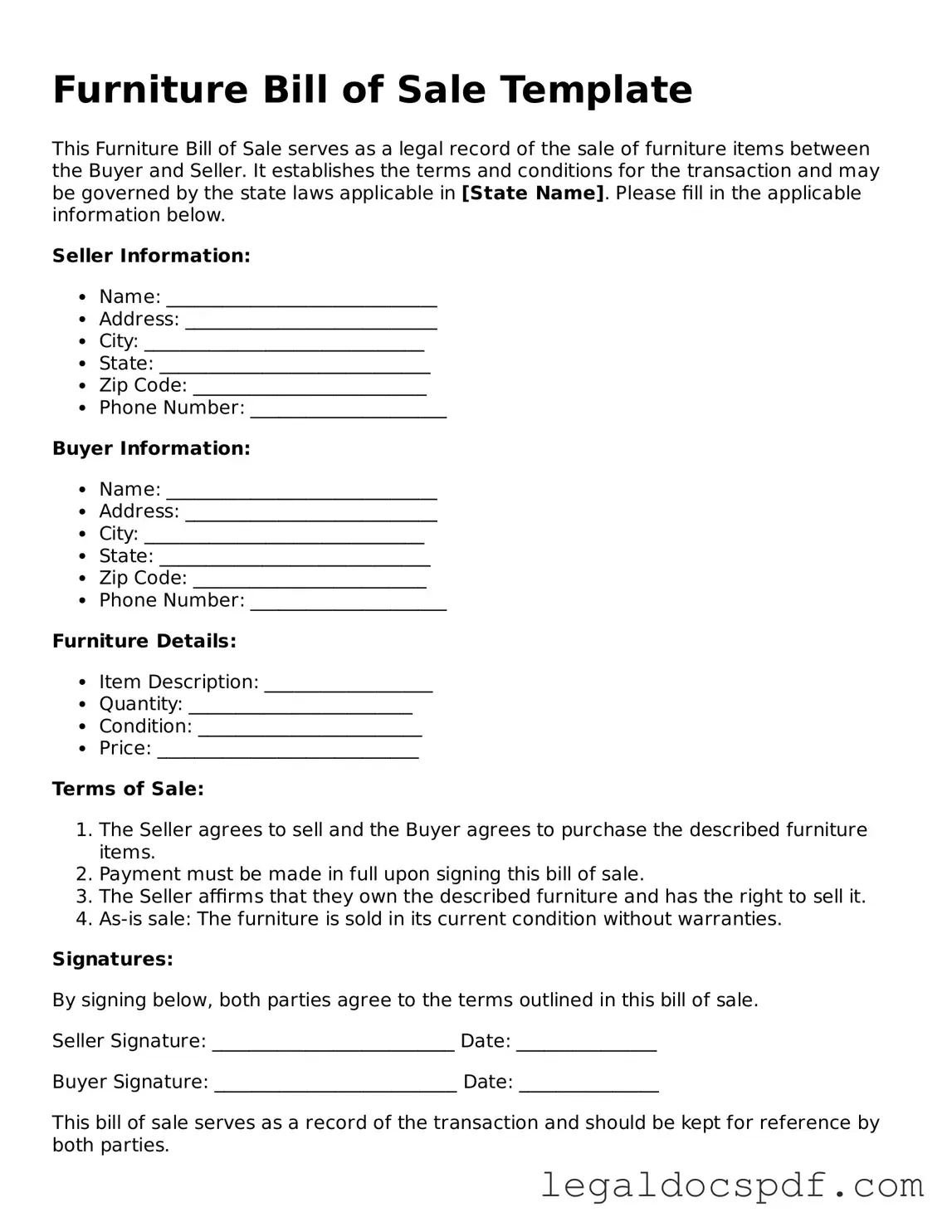 Valid Furniture Bill of Sale Template