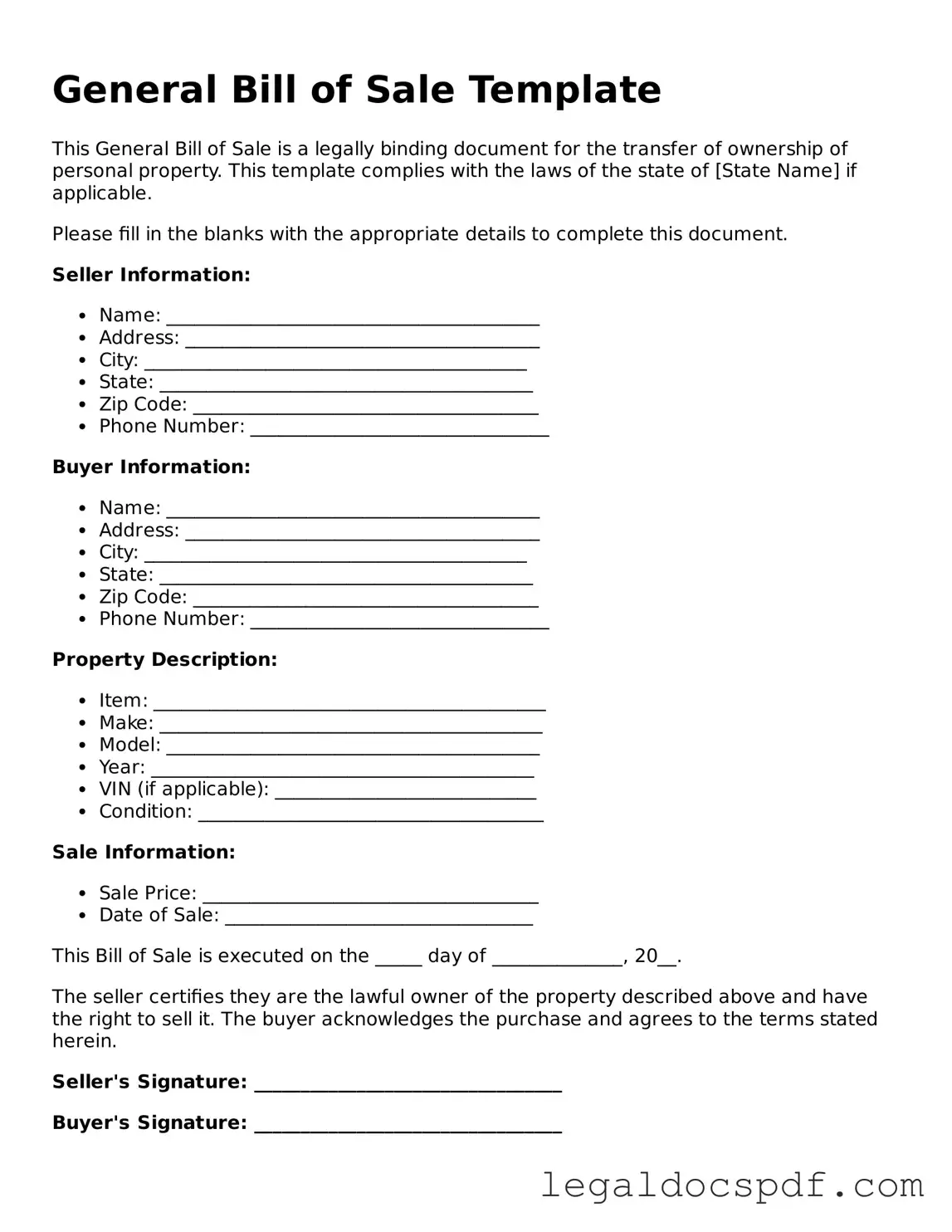Valid General Bill of Sale Template