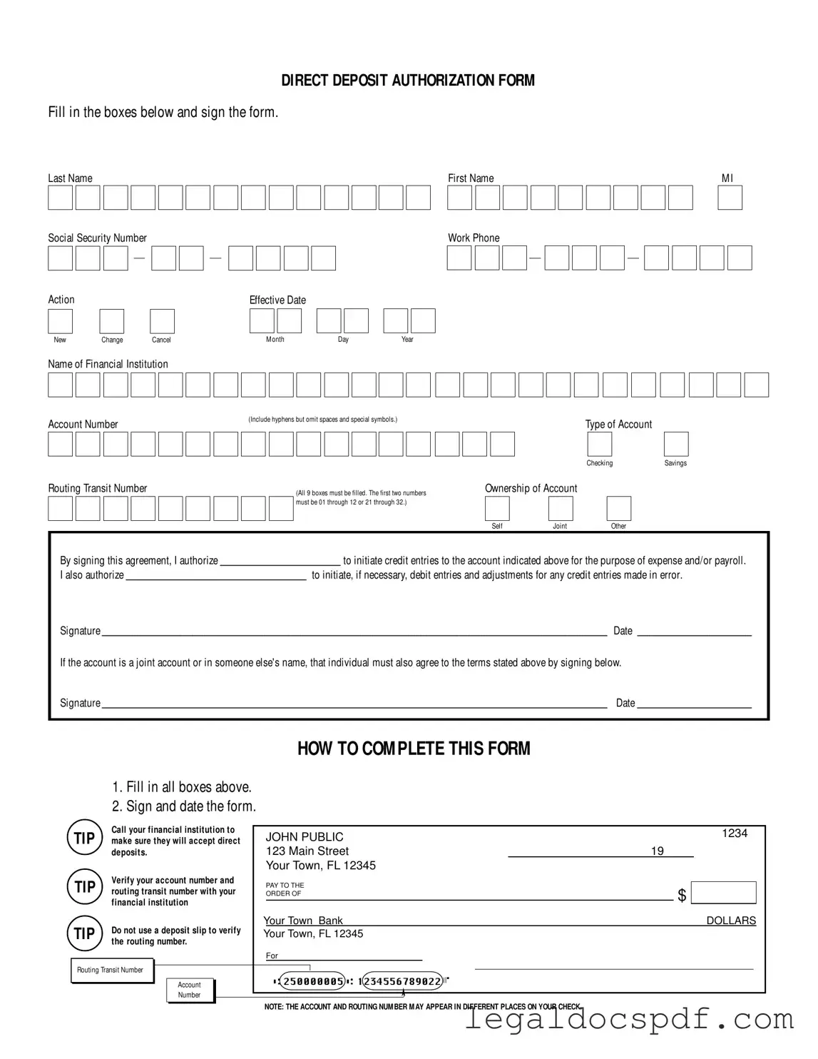 Fill Out Your Generic Direct Deposit Form