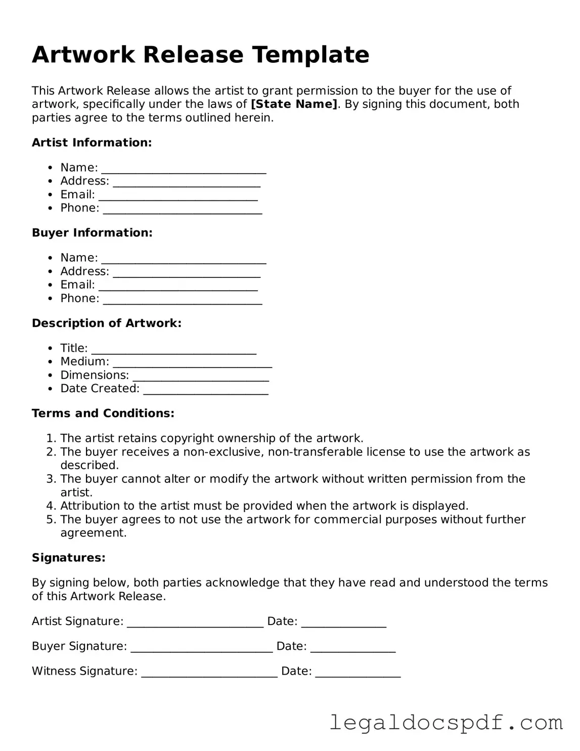 Valid Artwork Release Template
