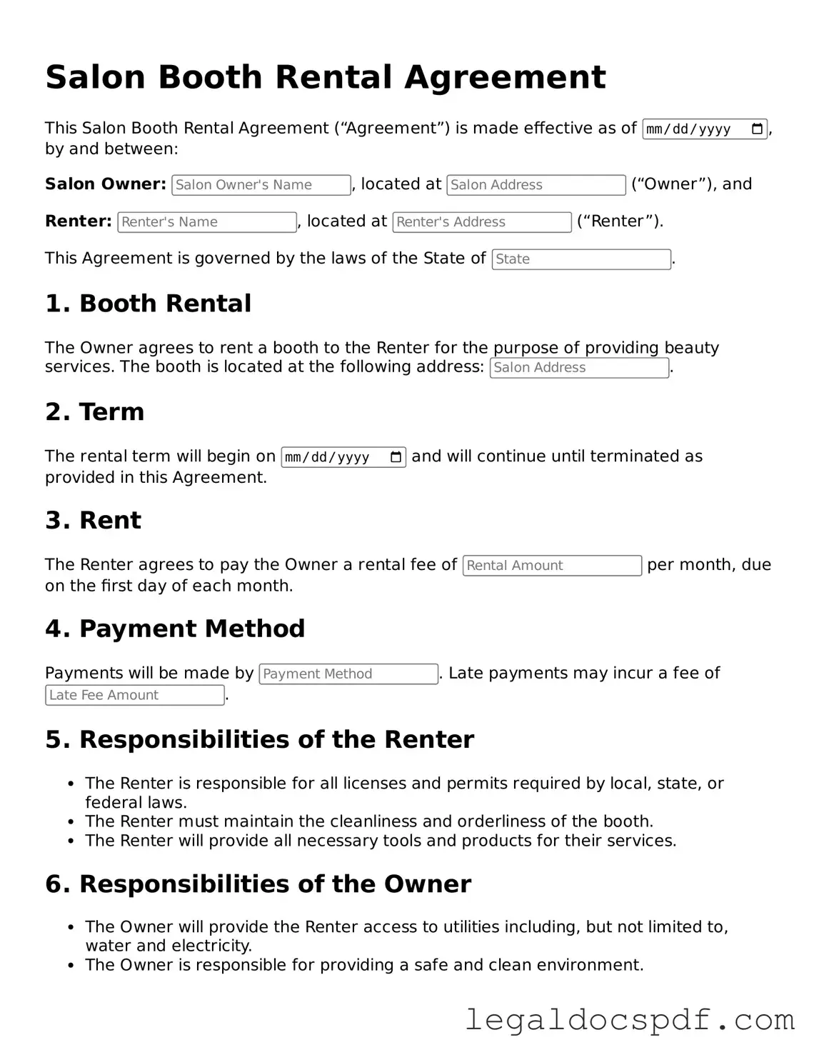 Valid Salon Booth Rental Agreement Template