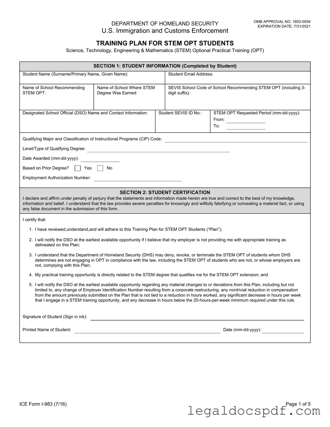 Fill Out Your ICE I-983 Form