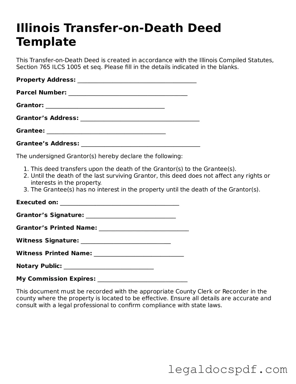 Legal Illinois Transfer-on-Death Deed Form