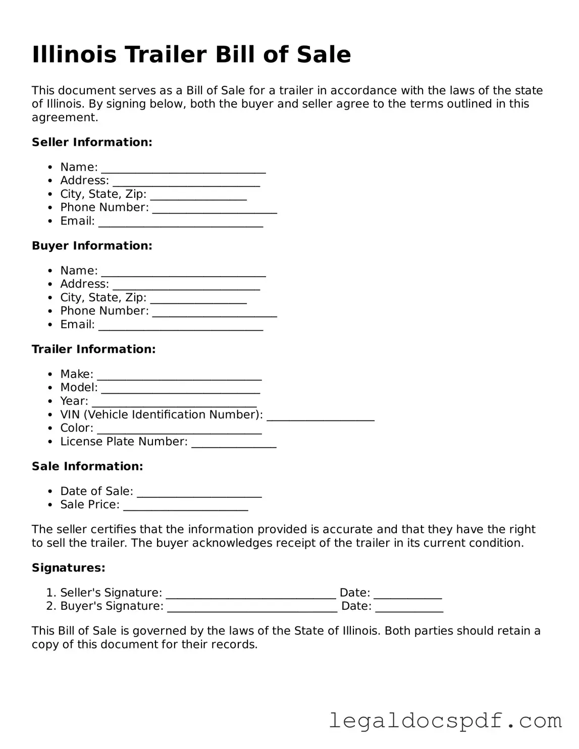 Legal Illinois Trailer Bill of Sale Form