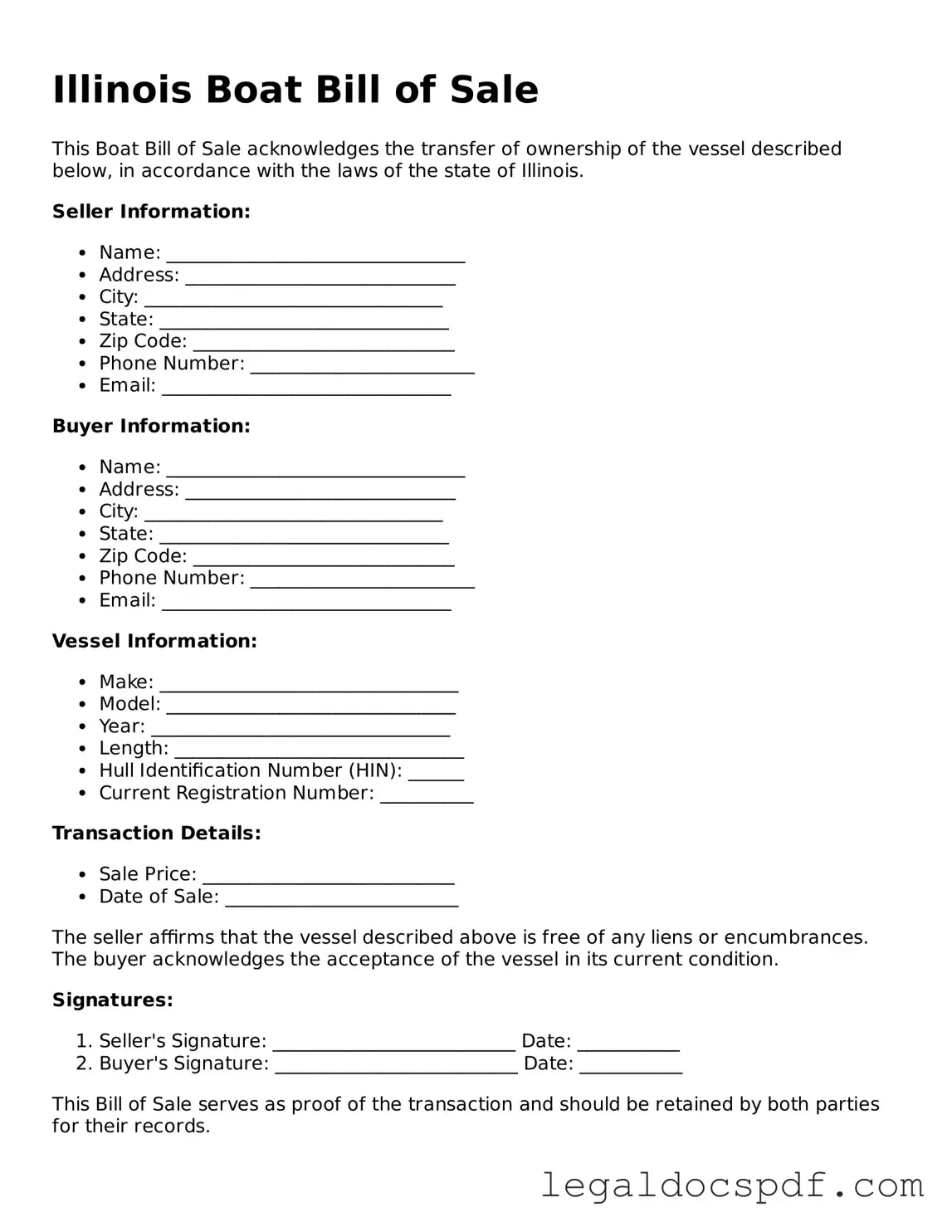 Legal Illinois Boat Bill of Sale Form