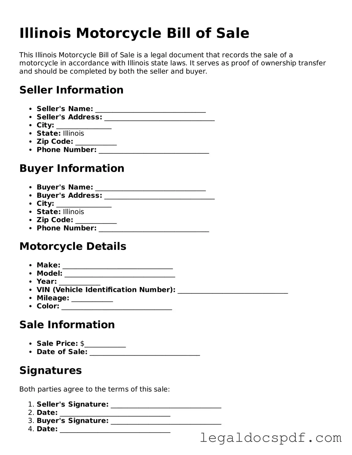 Legal Illinois Motorcycle Bill of Sale Form