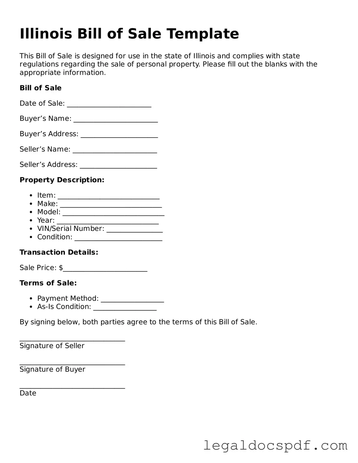 Legal Illinois Bill of Sale Form