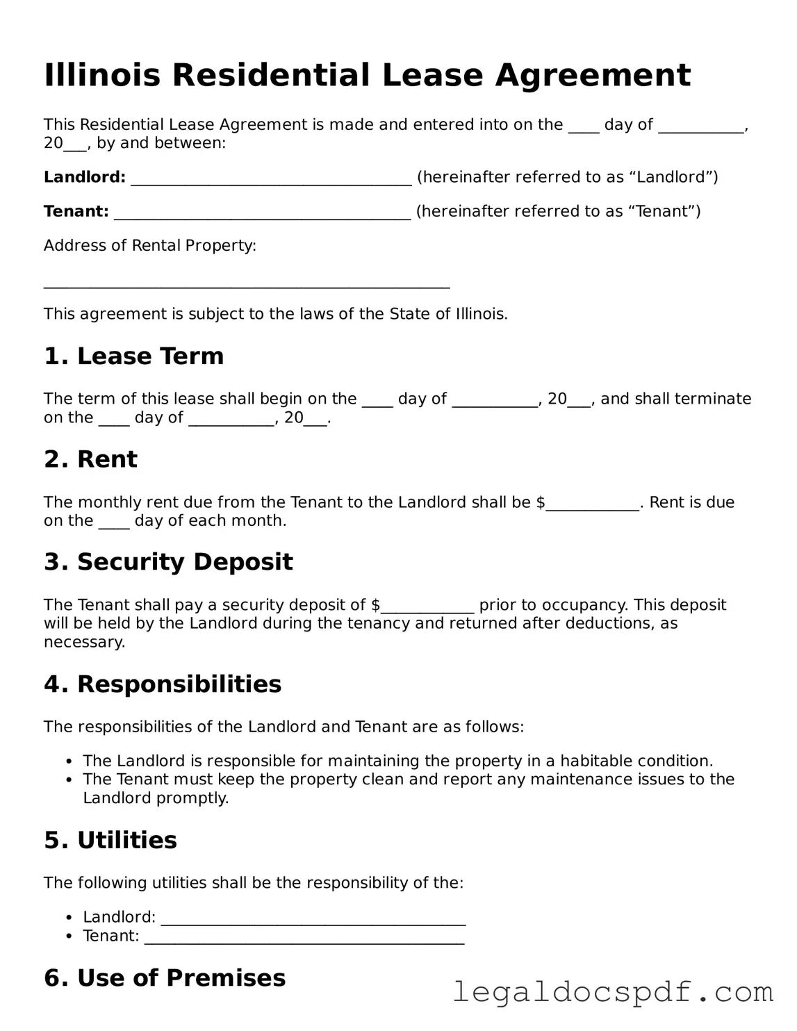Legal Illinois Residential Lease Agreement Form