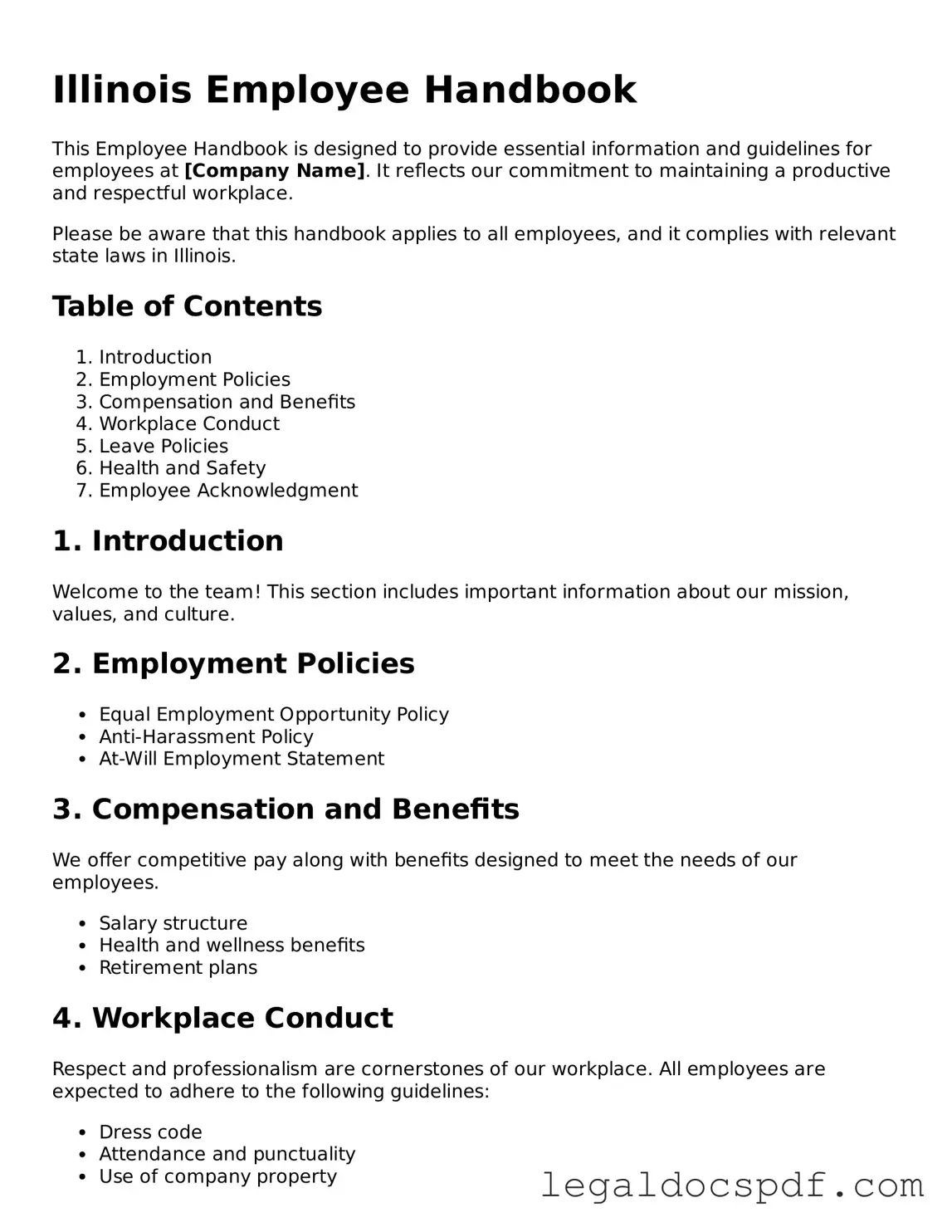 Legal Illinois Employee Handbook Form