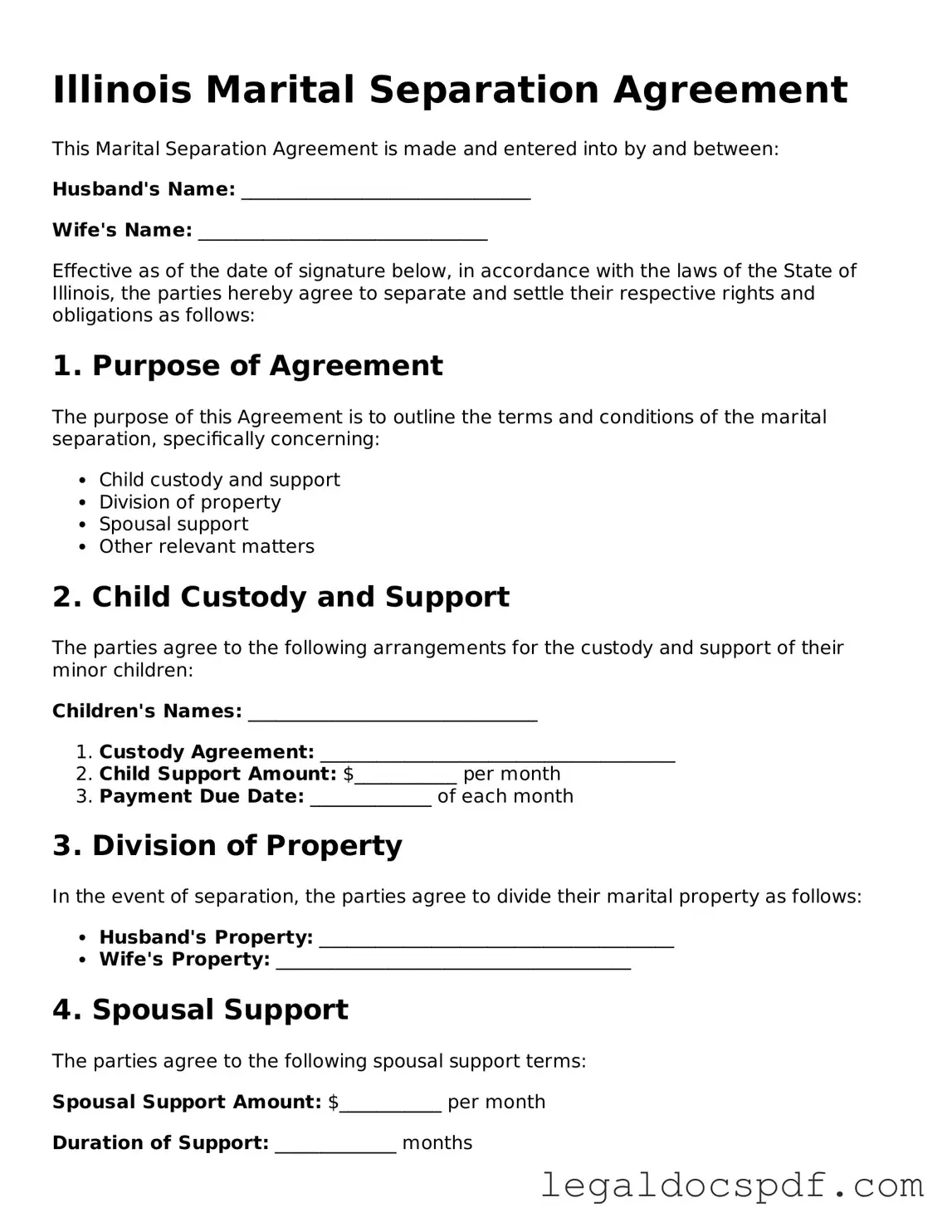 Legal Illinois Marital Separation Agreement Form