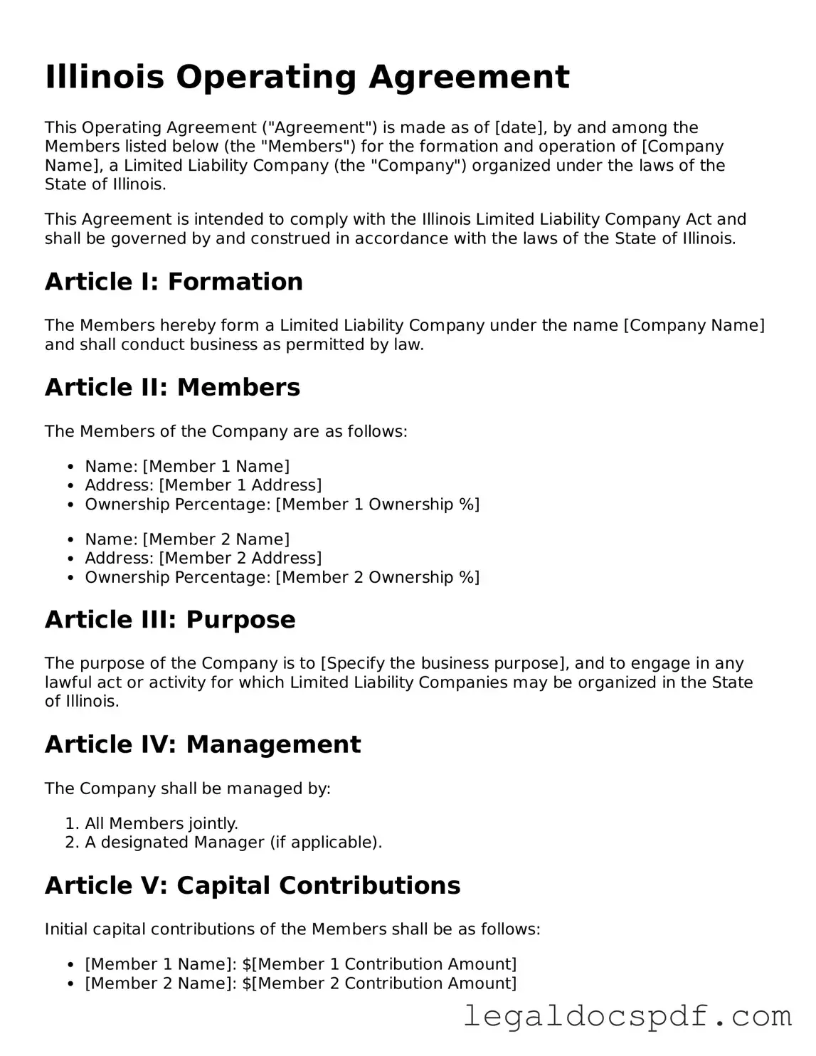Legal Illinois Operating Agreement Form