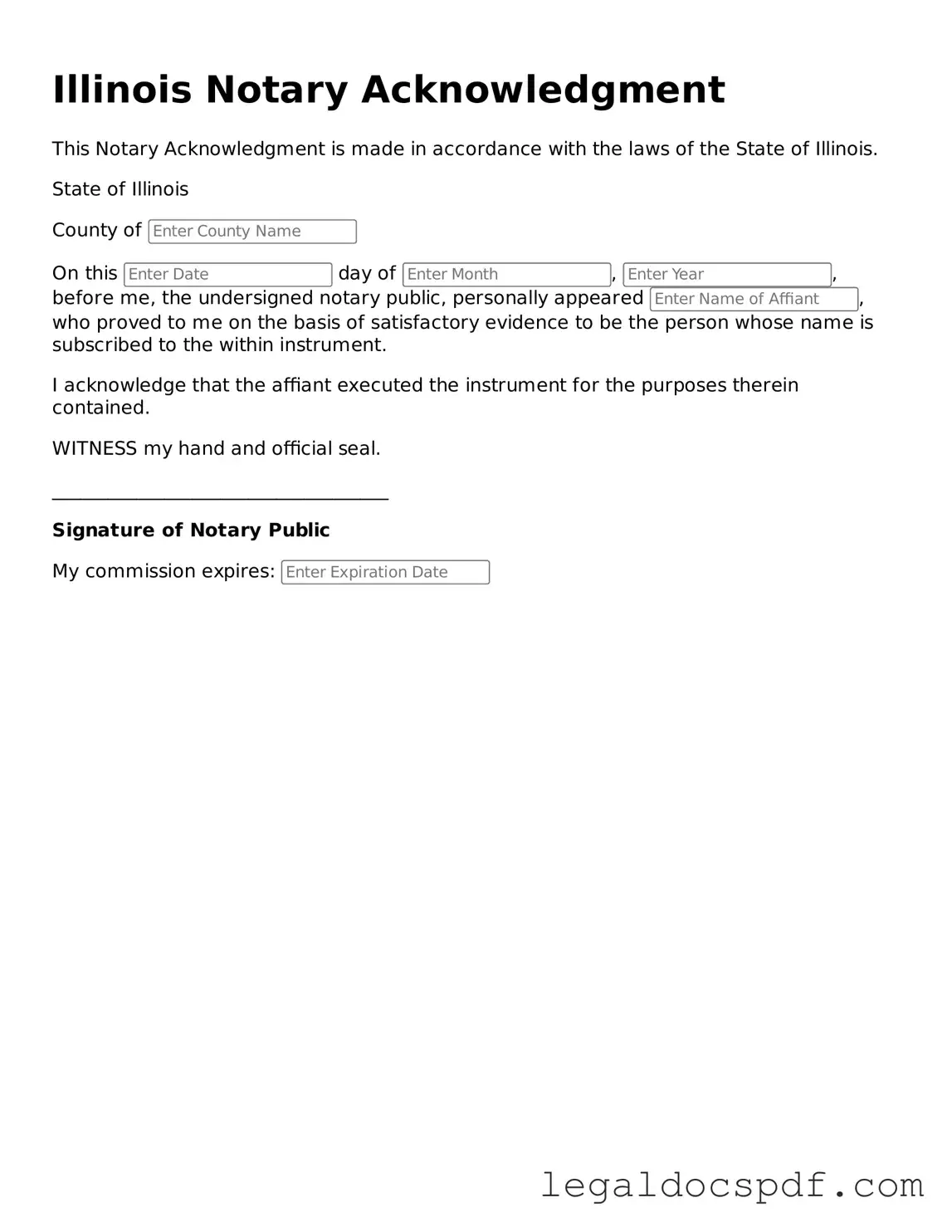 Legal Illinois Notary Acknowledgement Form
