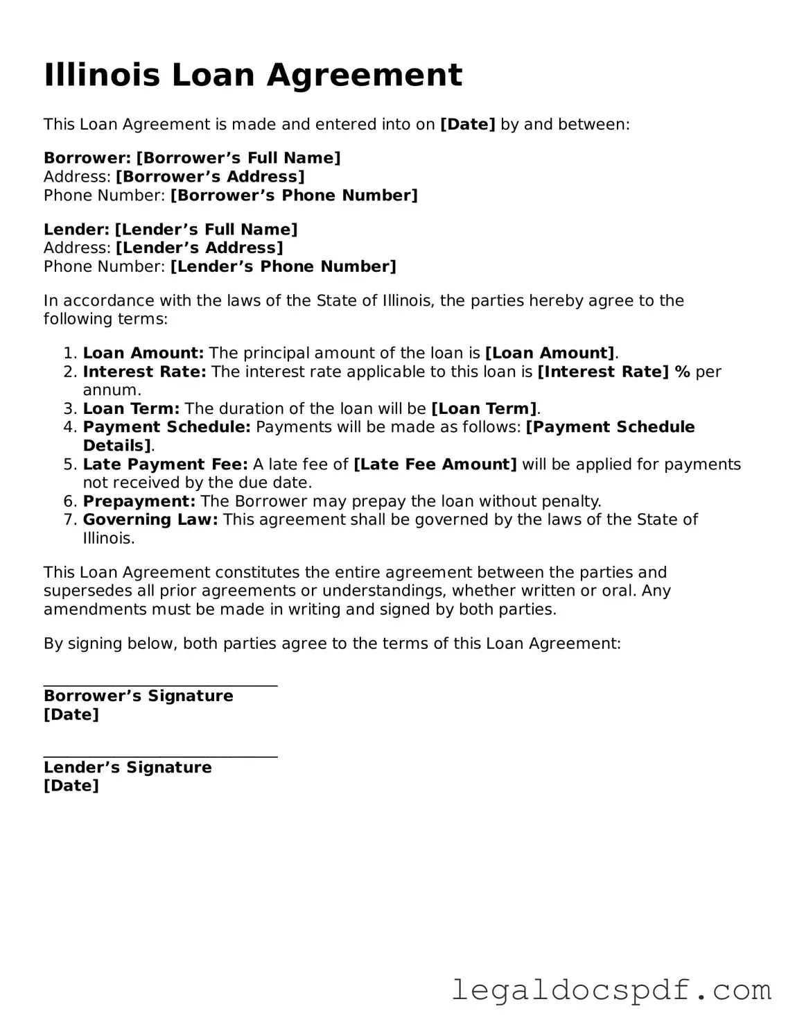 Legal Illinois Loan Agreement Form