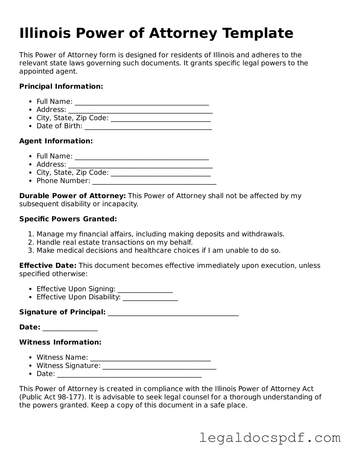 Legal Illinois Power of Attorney Form