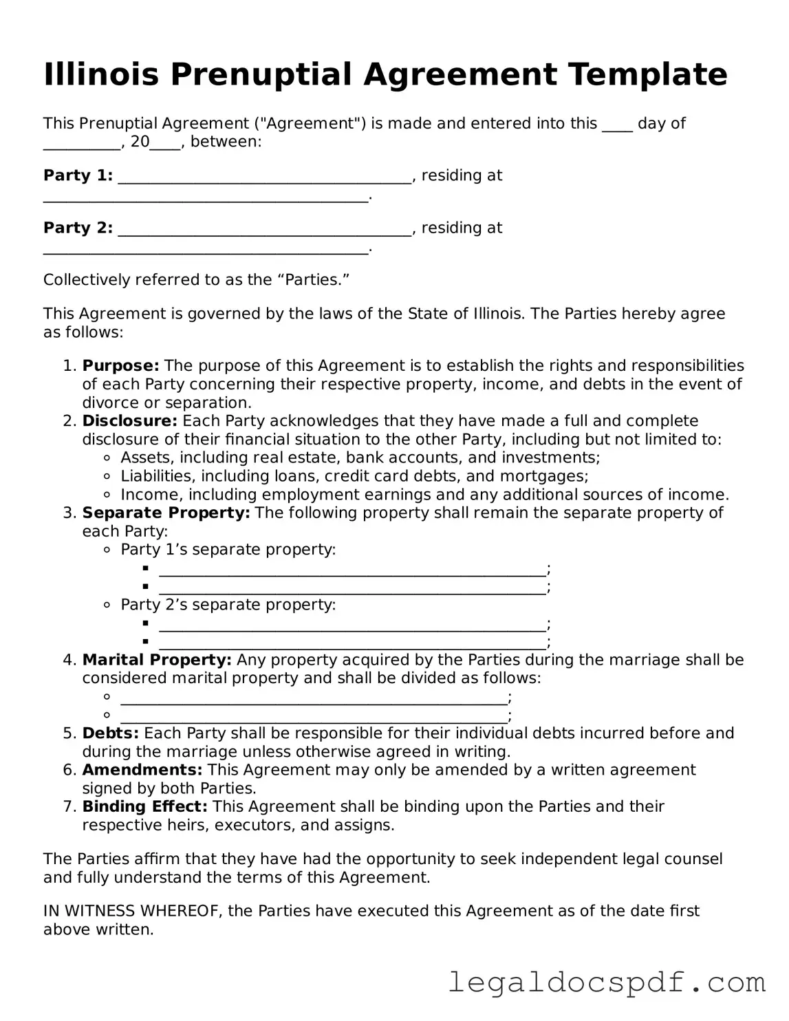 Legal Illinois Prenuptial Agreement Form