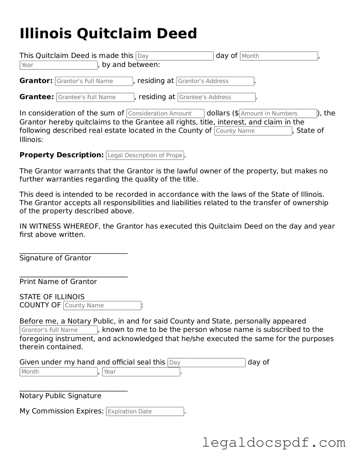Legal Illinois Quitclaim Deed Form