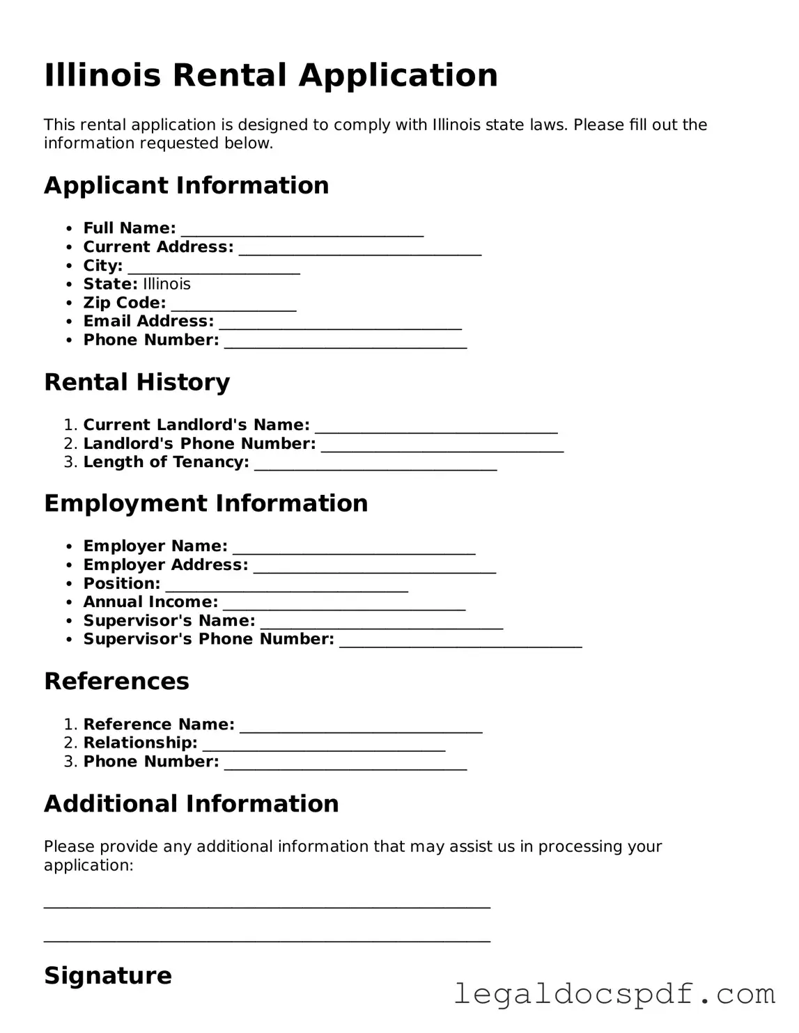 Legal Illinois Rental Application Form