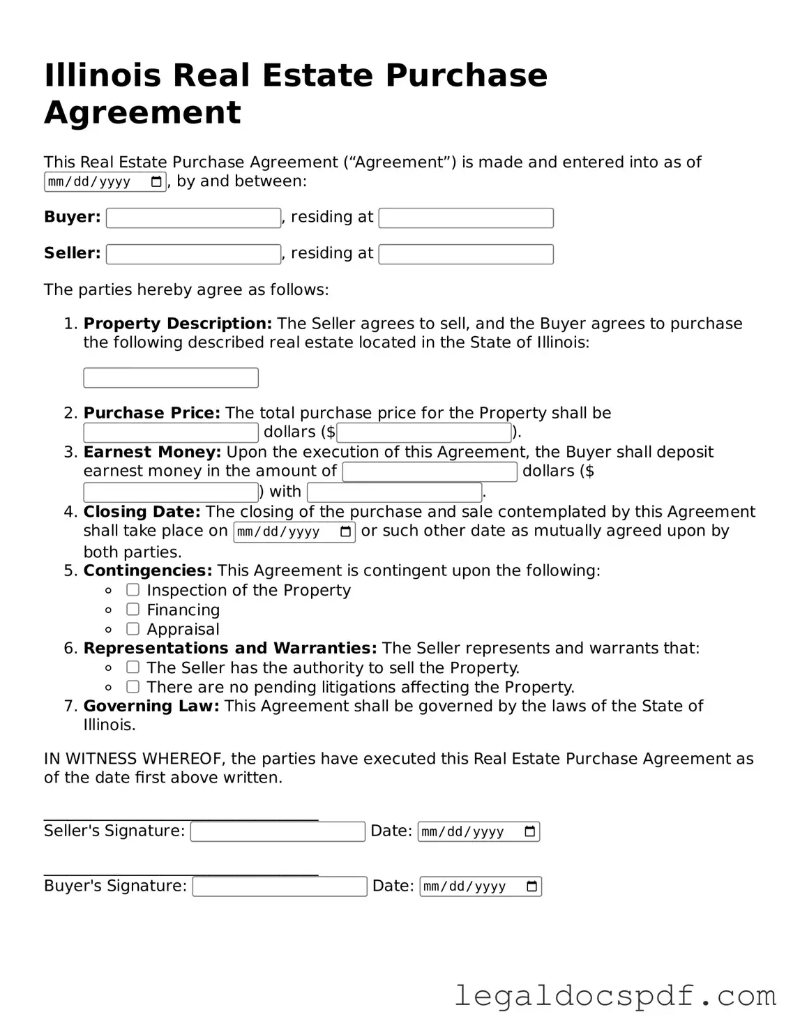 Legal Illinois Real Estate Purchase Agreement Form