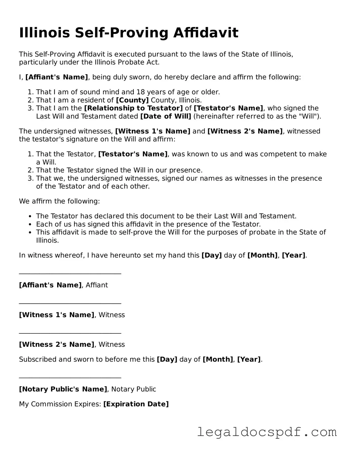 Legal Illinois Self-Proving Affidavit Form