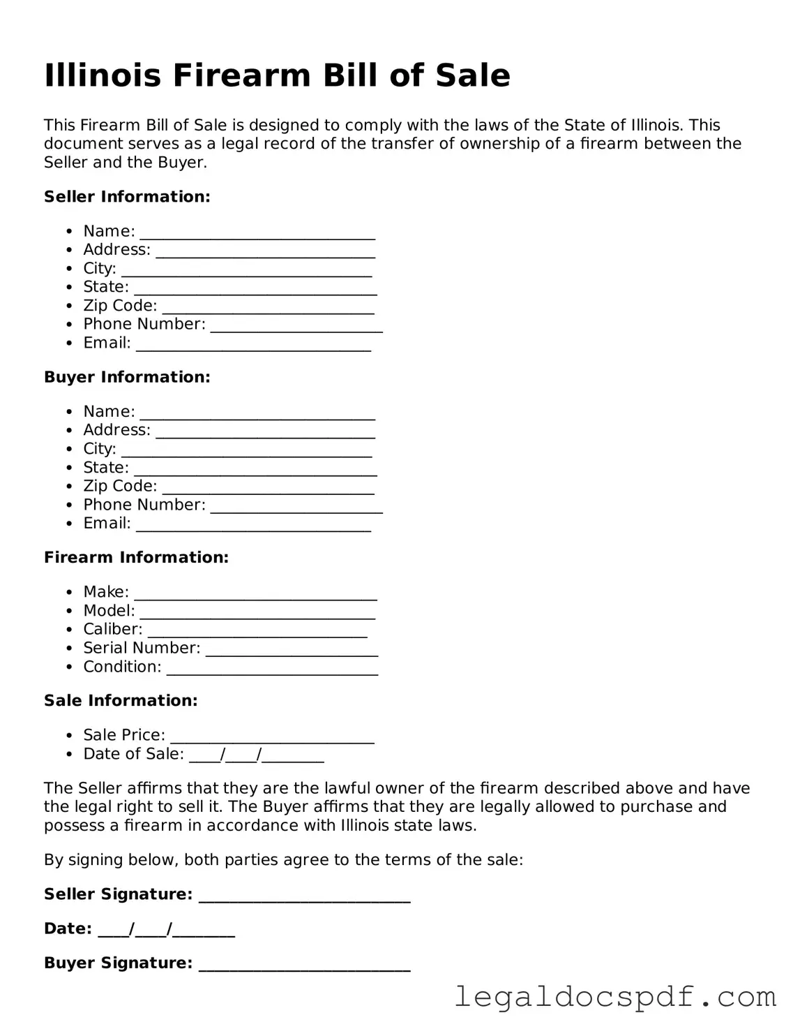 Legal Illinois Firearm Bill of Sale Form