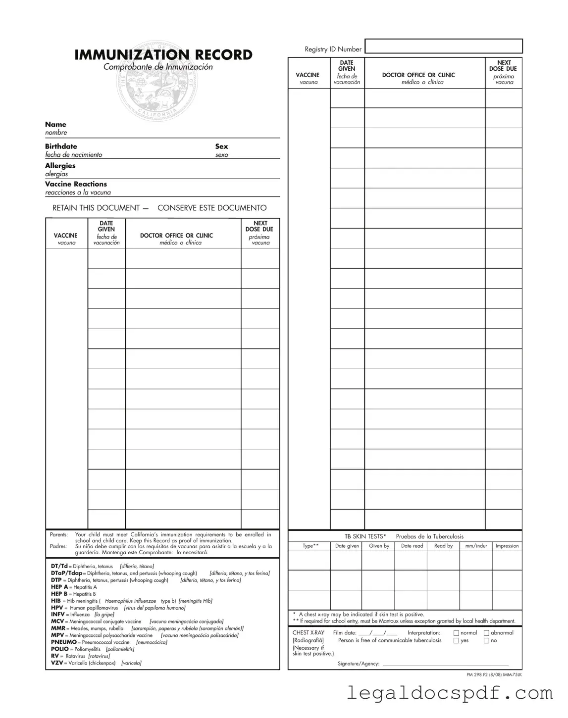 Fill Out Your Immunization Record Form
