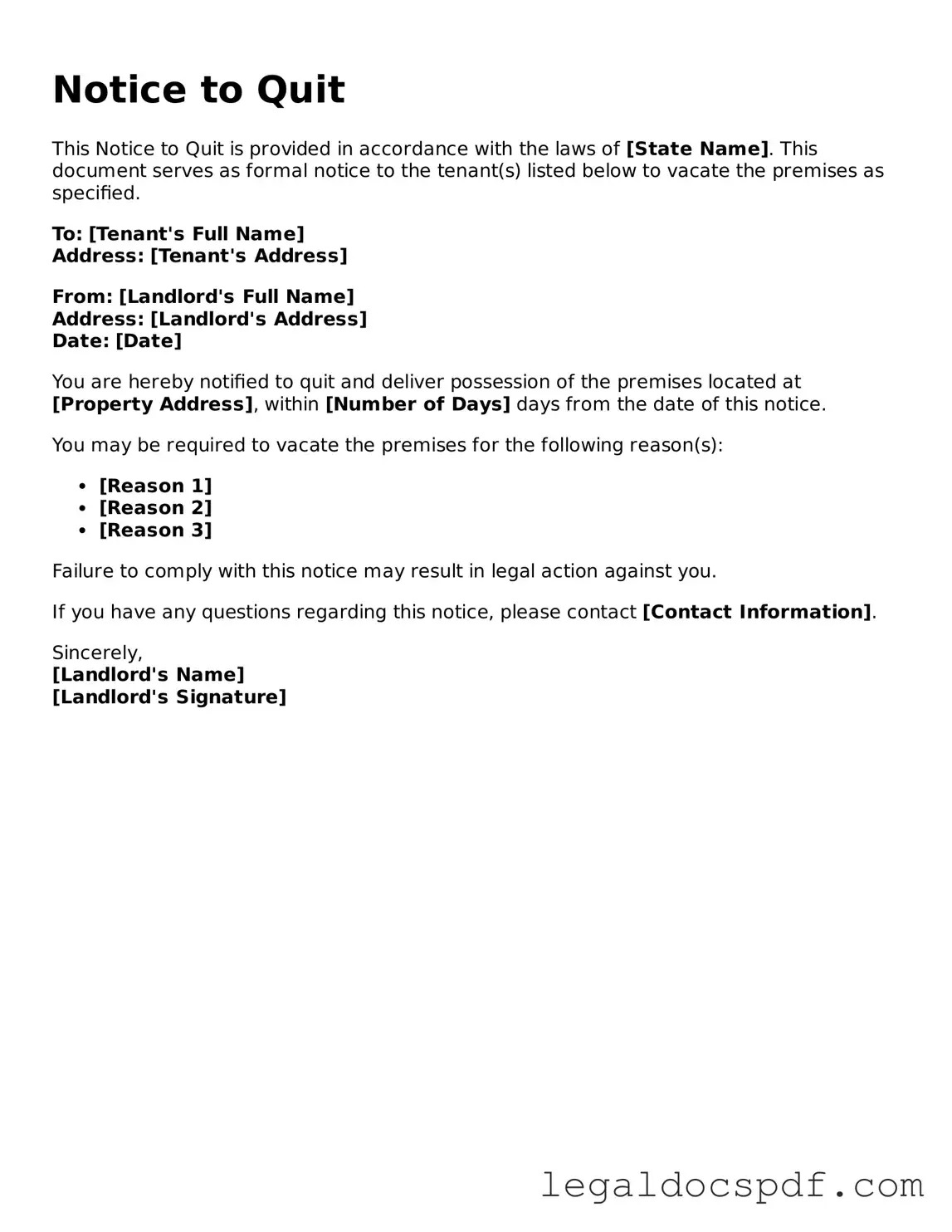 Valid Notice to Quit Template