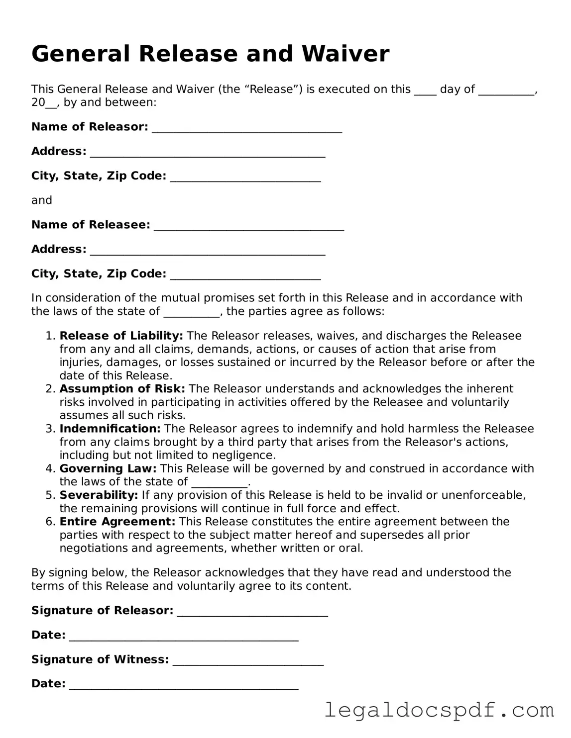 Valid General Release and Waiver Template