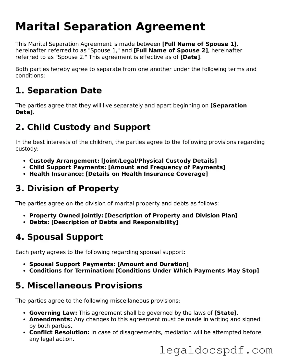 Valid Marital Separation Agreement Template