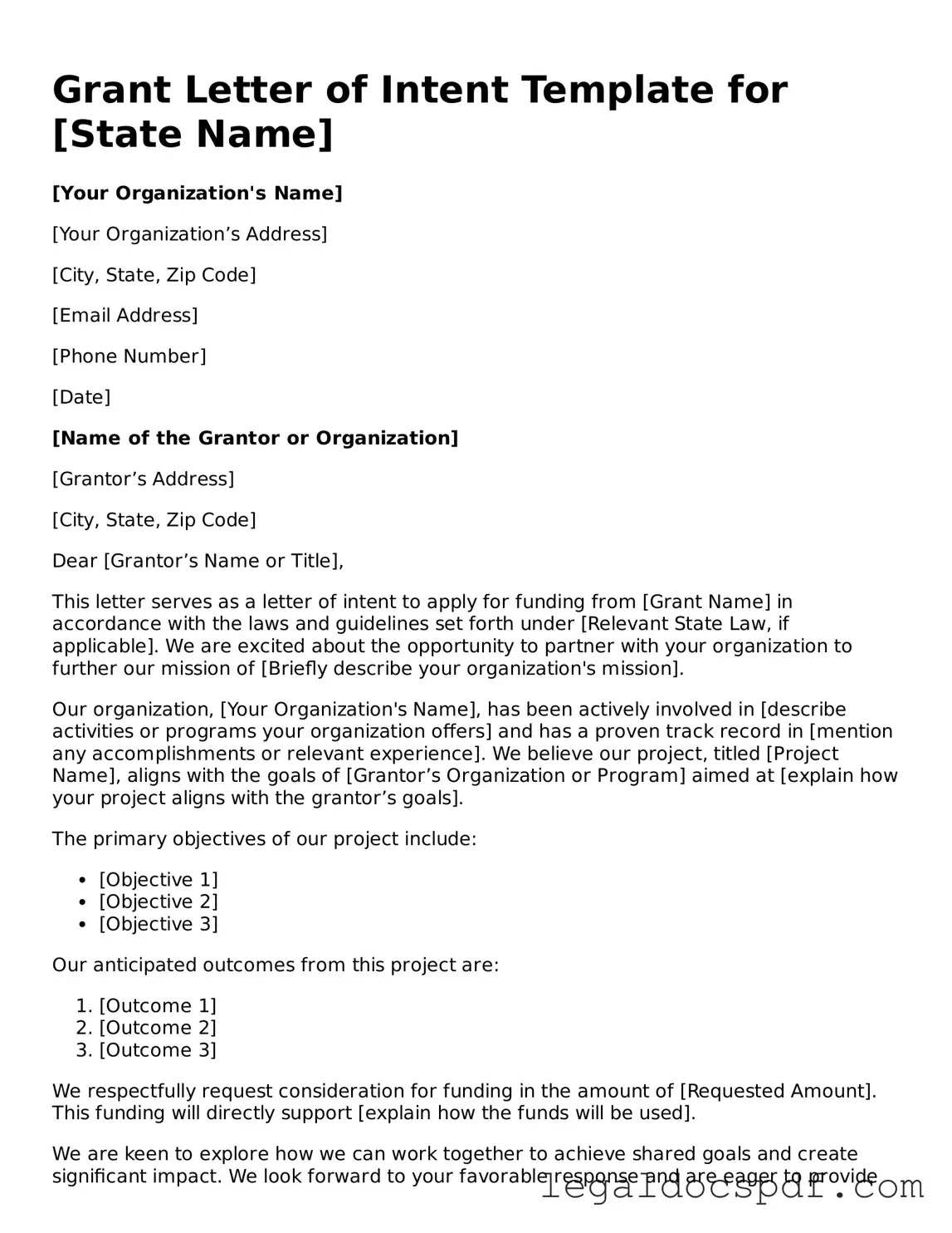 Valid Grant Letter of Intent Template