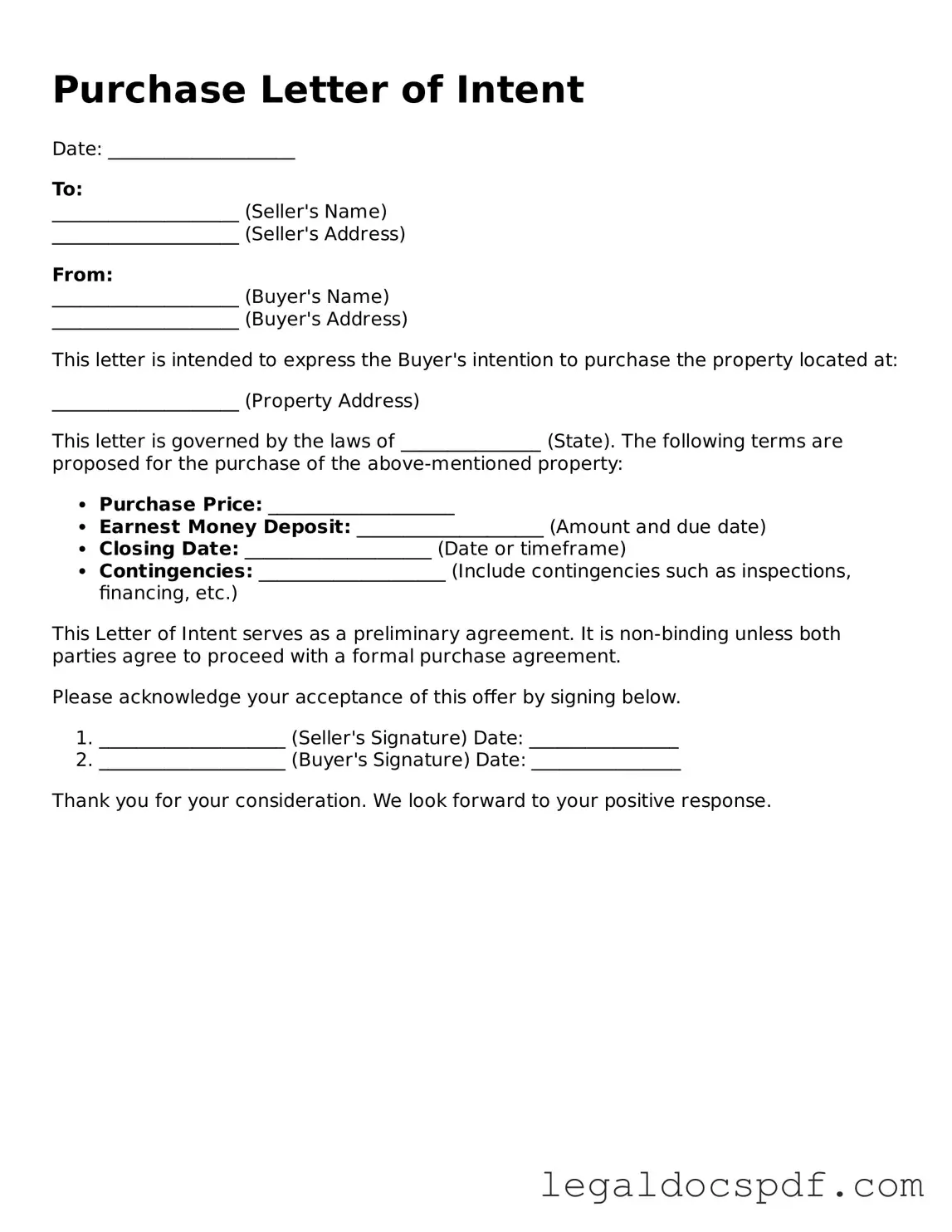 Valid Purchase Letter of Intent Template