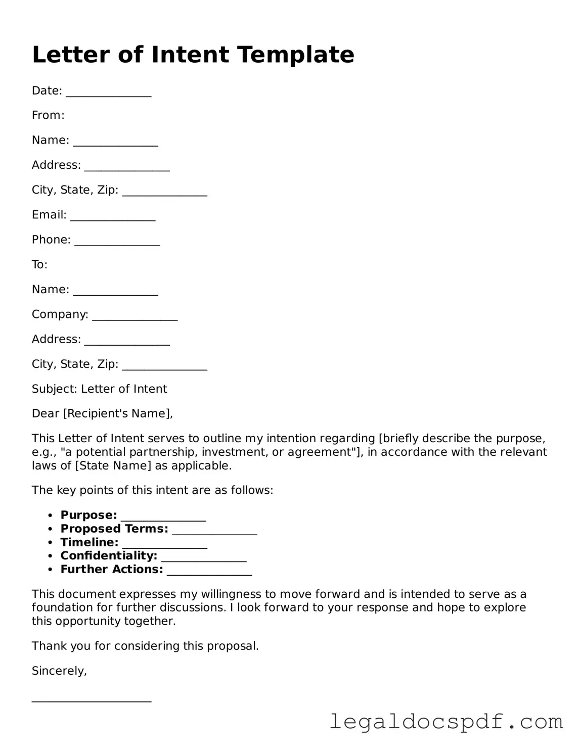 Valid Letter of Intent Template