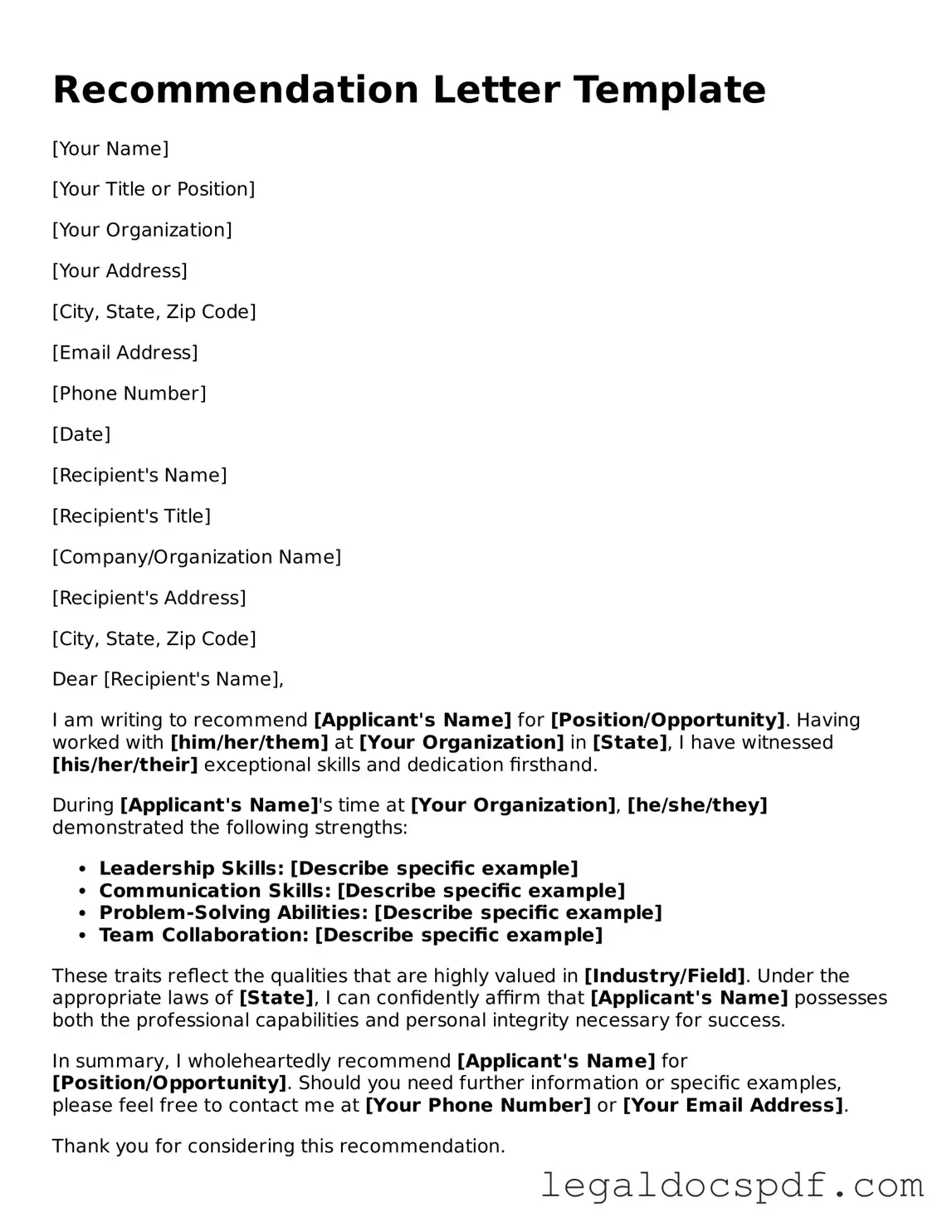 Valid Recommendation Letter Template