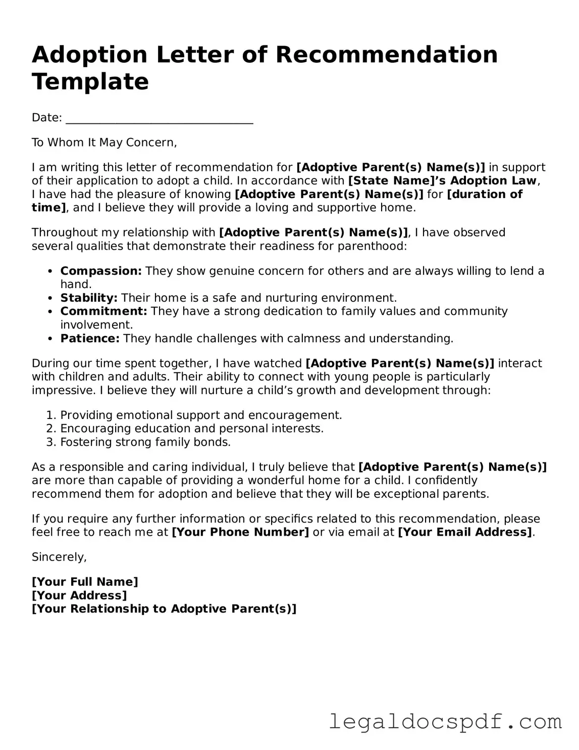 Valid Adoption Letter of Recommendation Template