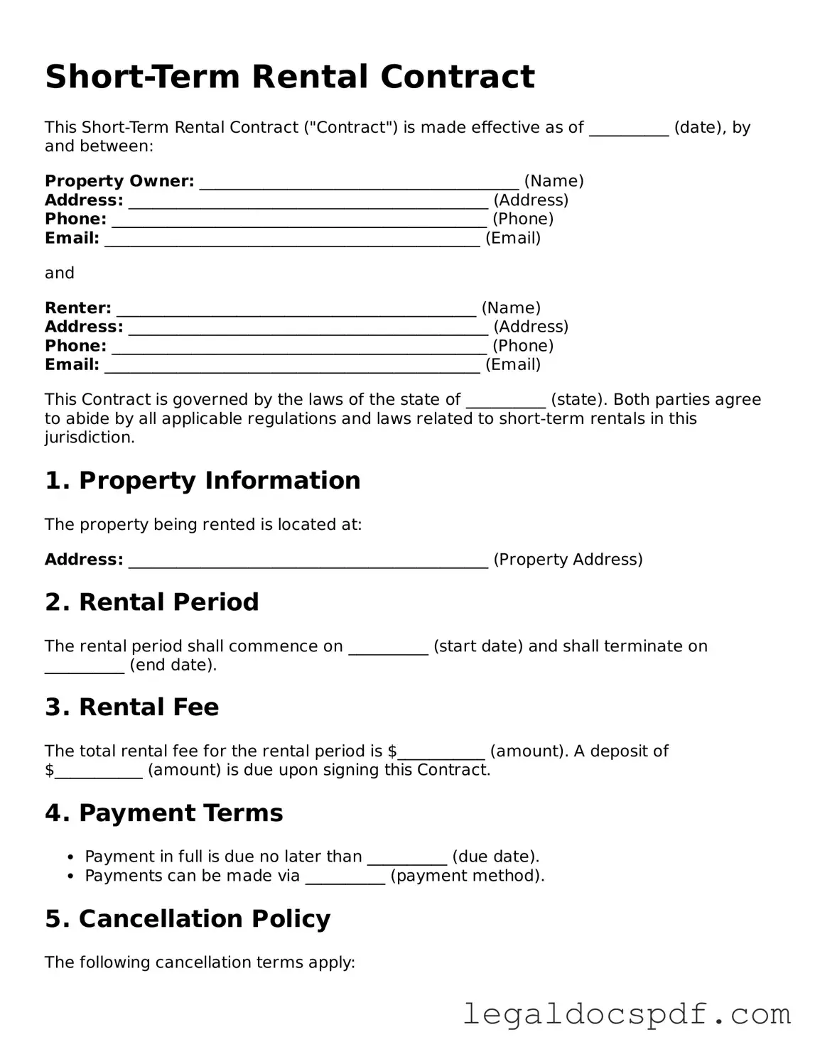 Valid Short-Term Rental Contract Template