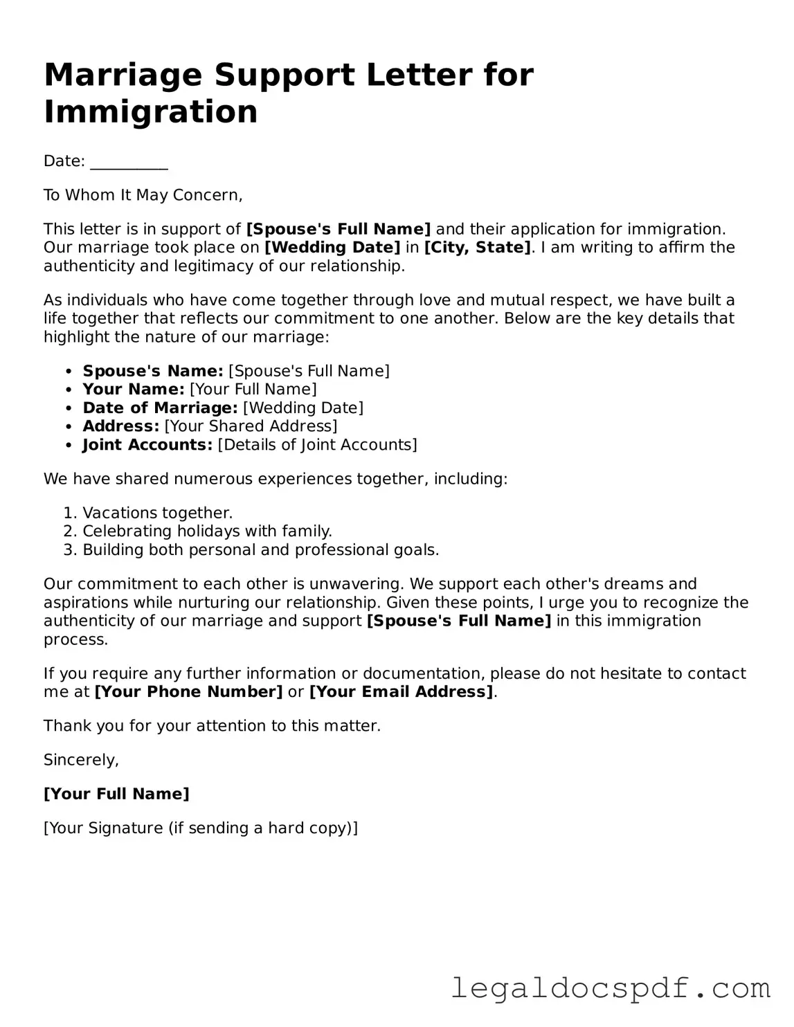 Valid Marriage Support Letter for Immigration Template