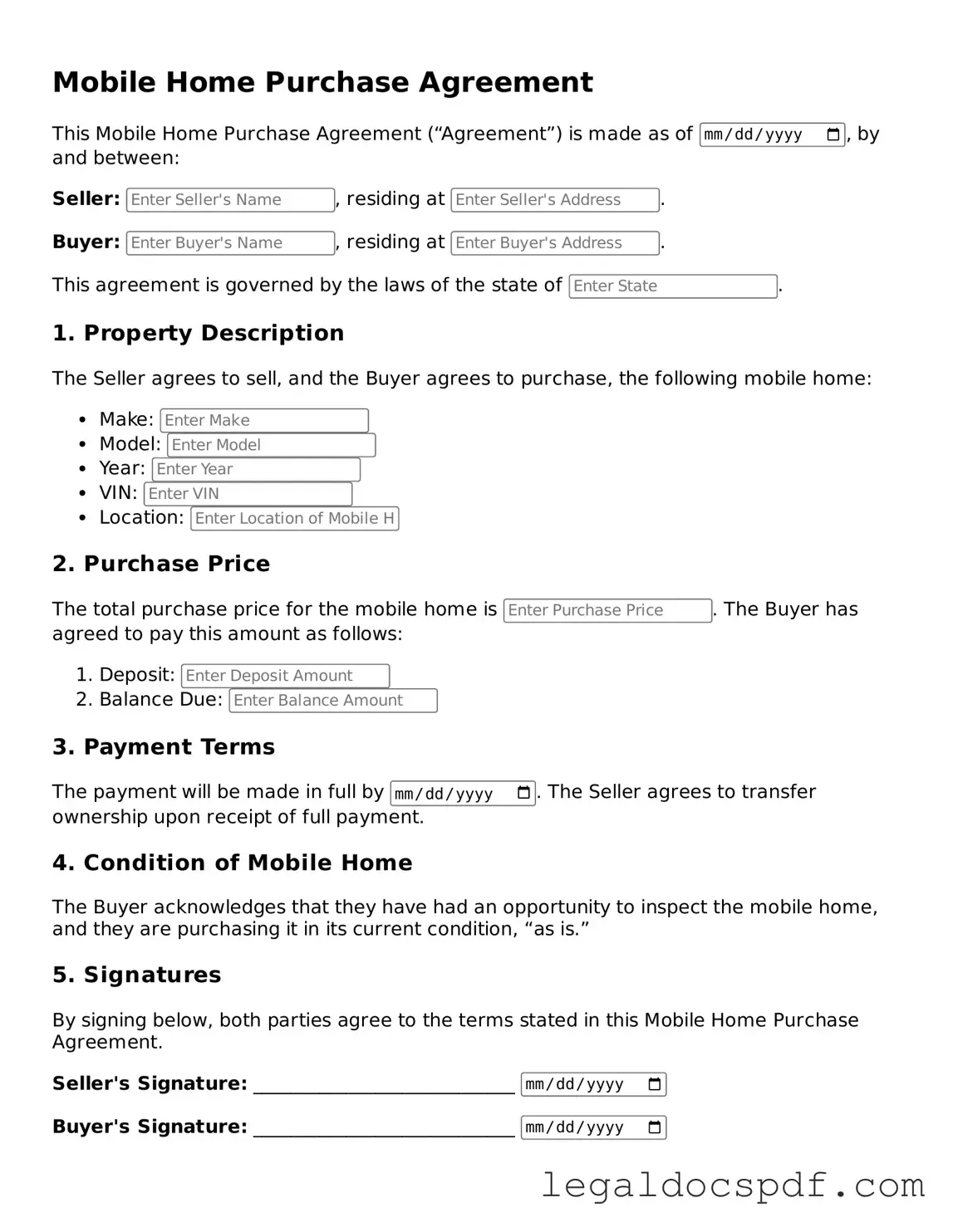 Valid Mobile Home Purchase Agreement Template