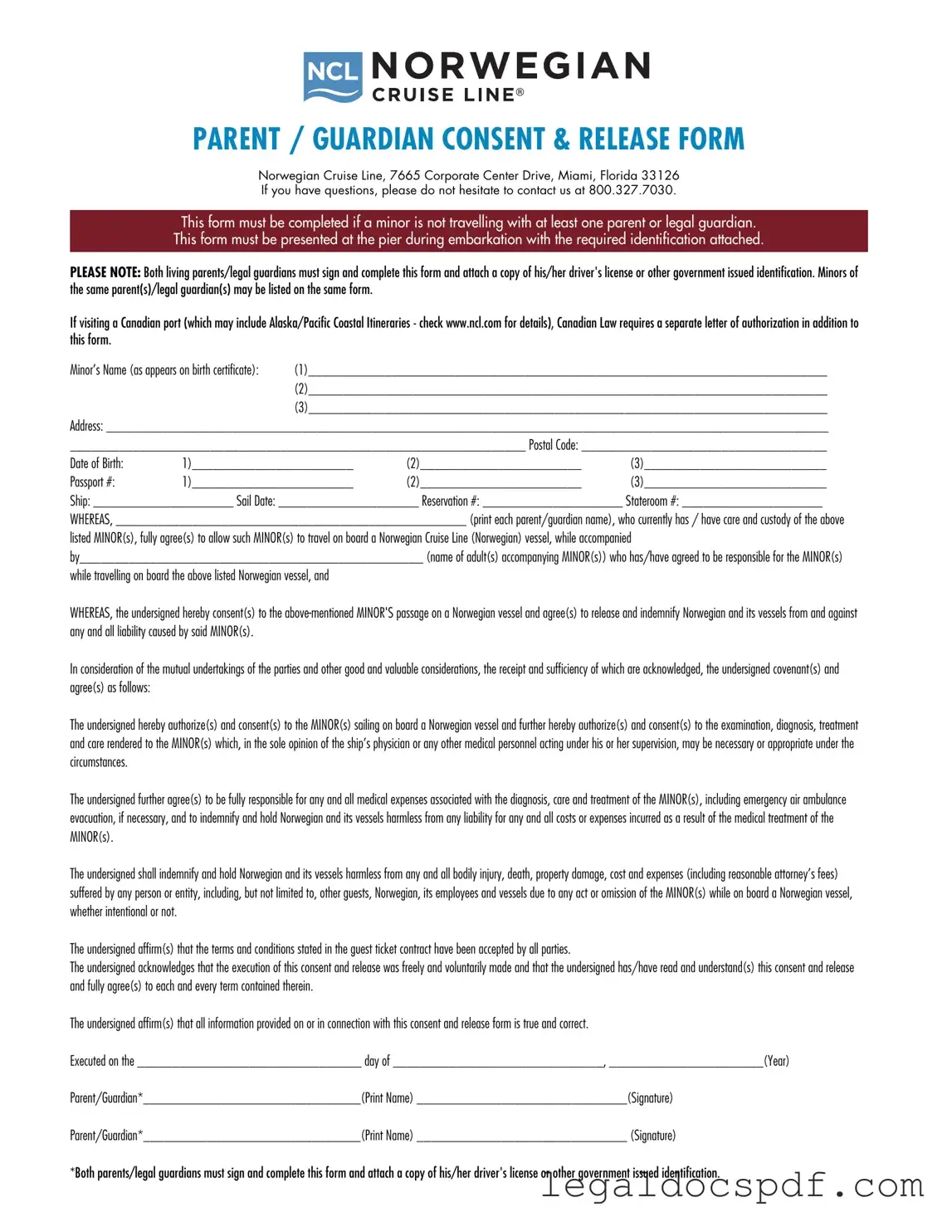 Fill Out Your NCL Parental Consent Form