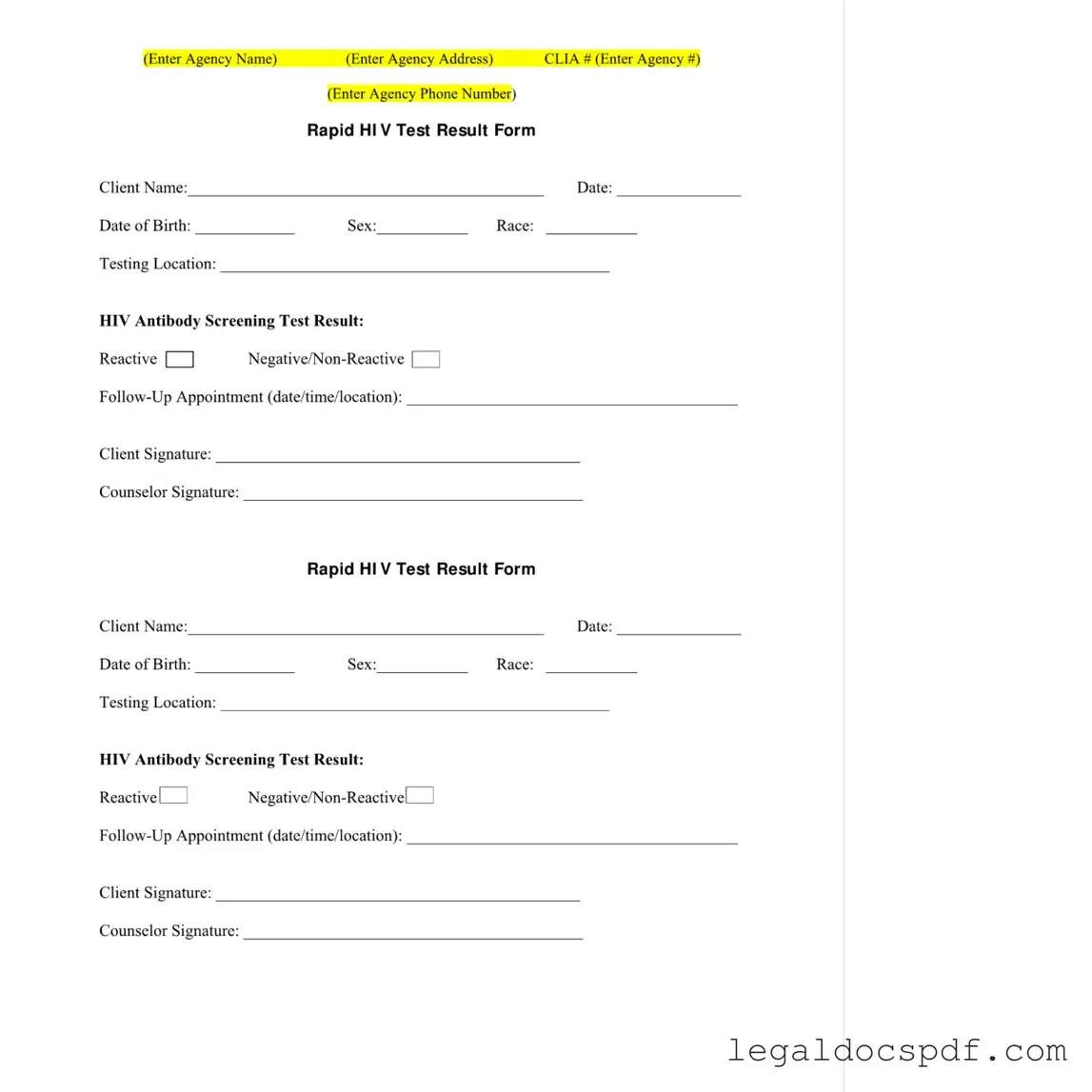 Fill Out Your Negative Hiv Test Form