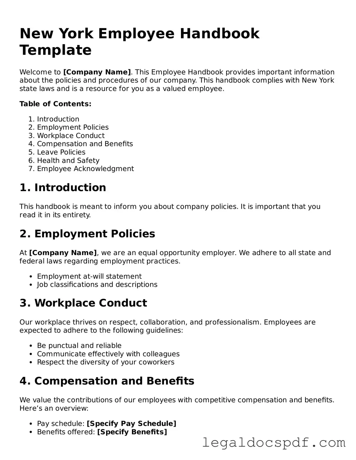 Legal New York Employee Handbook Form