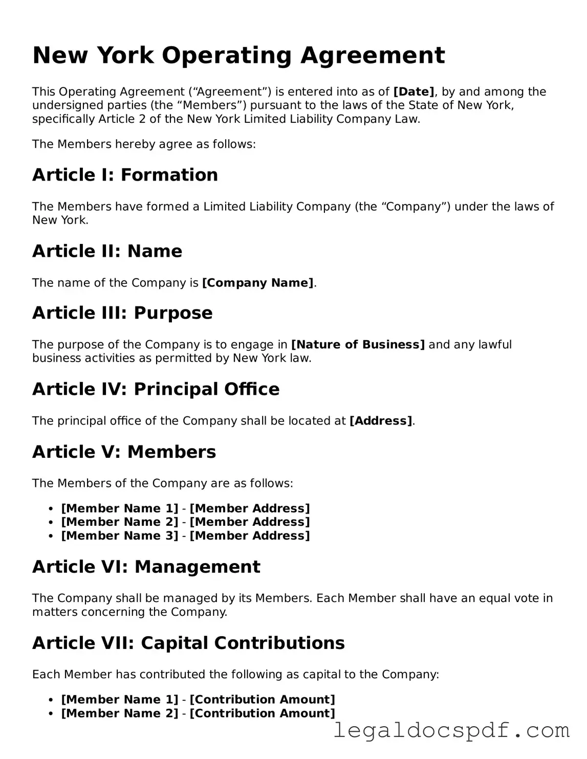 Legal New York Operating Agreement Form