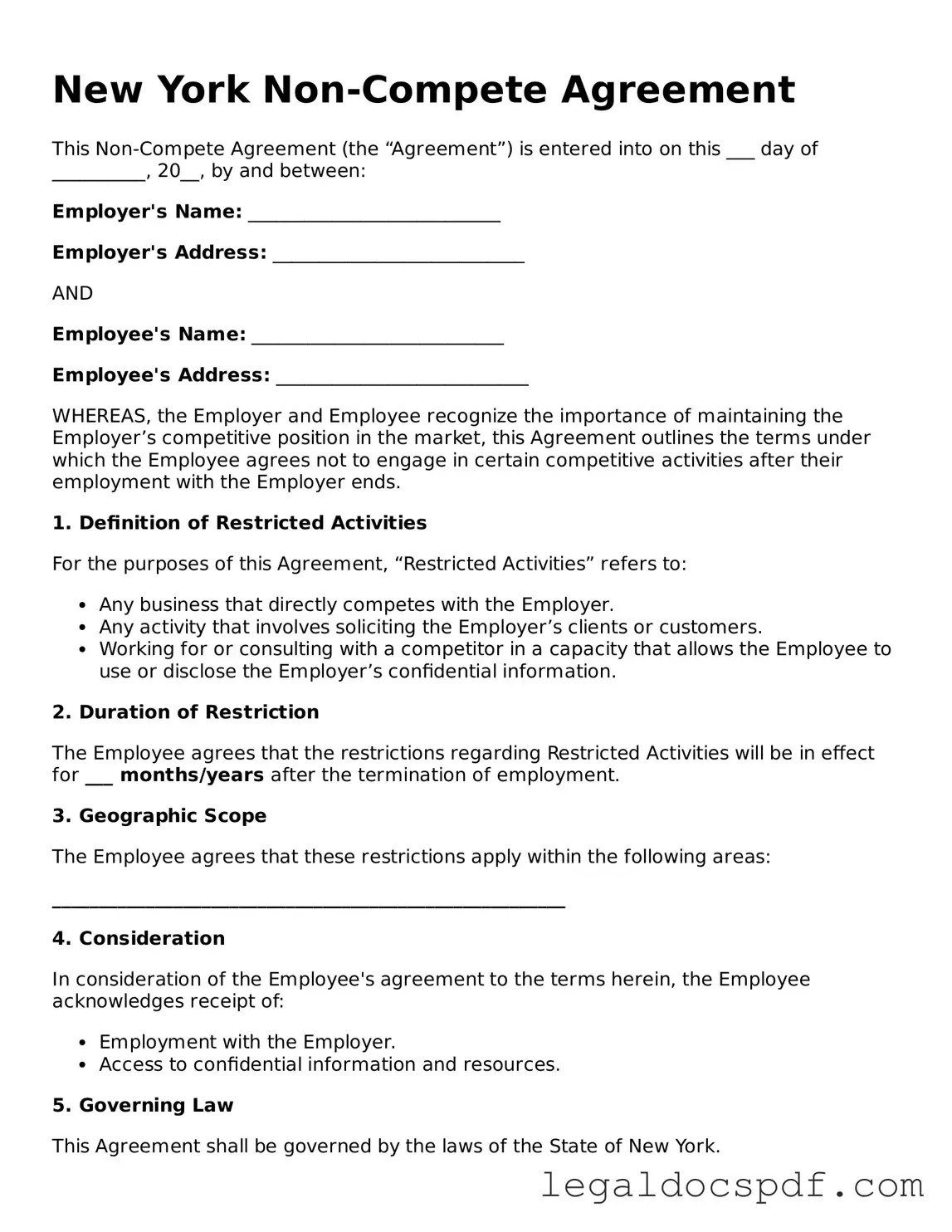 Legal New York Non-compete Agreement Form