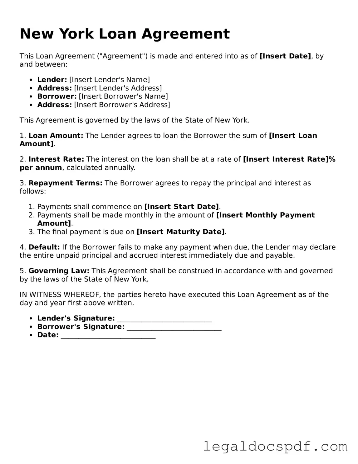 Legal New York Loan Agreement Form