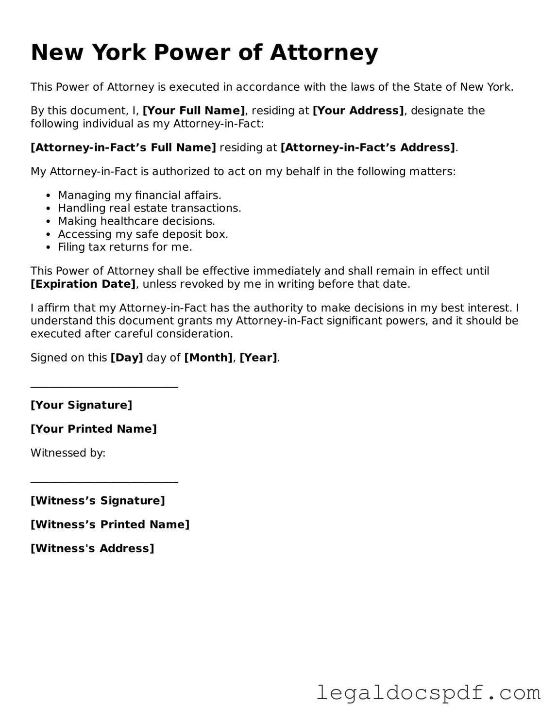 Legal New York Power of Attorney Form