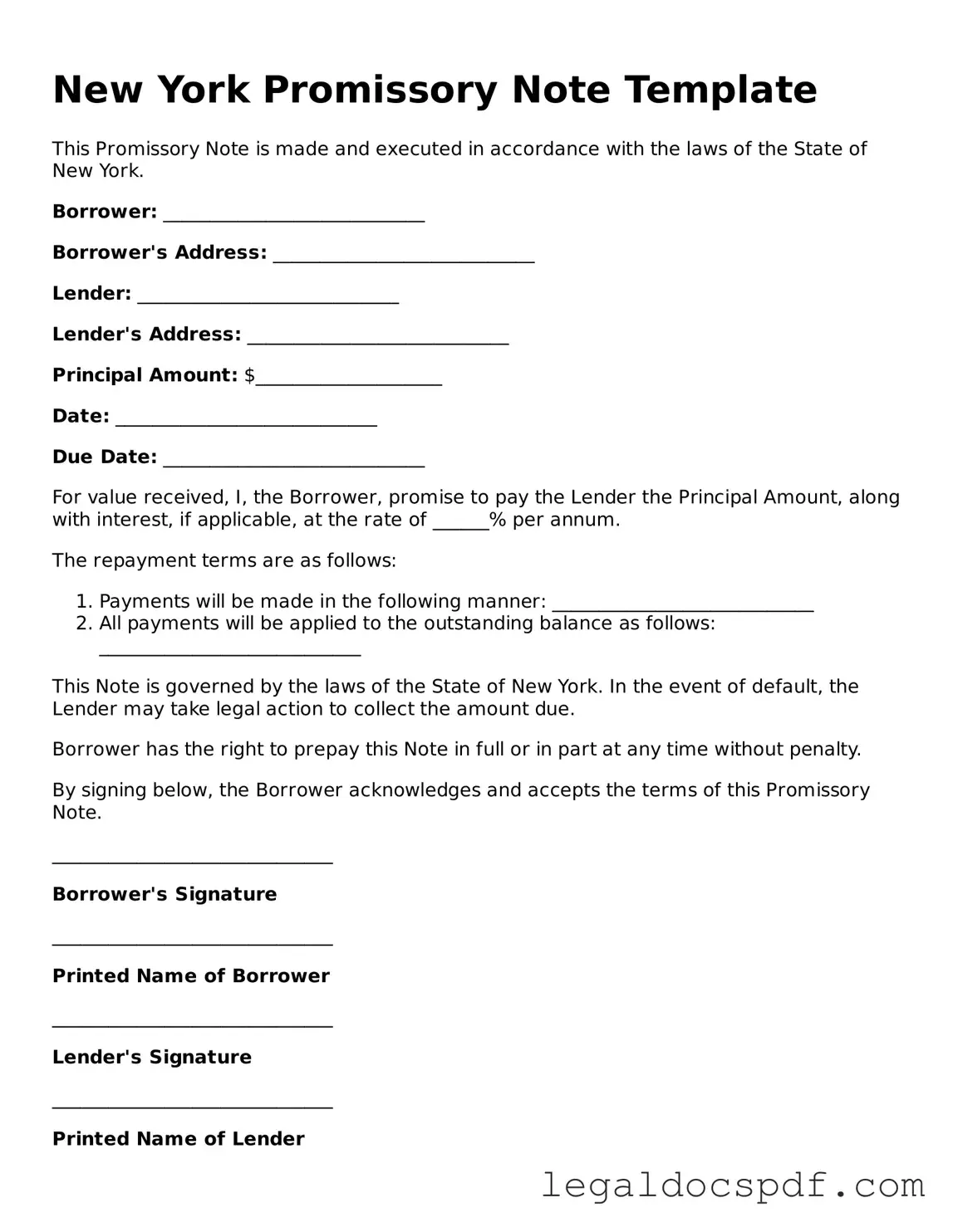 Legal New York Promissory Note Form