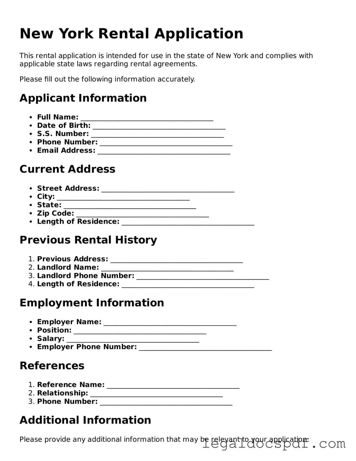 Legal New York Rental Application Form